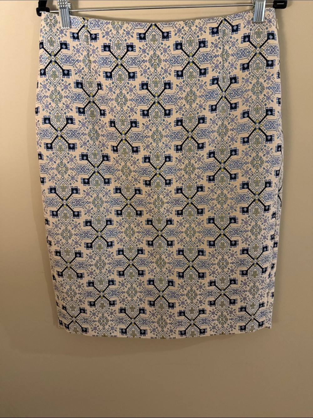 The Limited Patterned Pencil Skirt - Blue & Cream Size 8